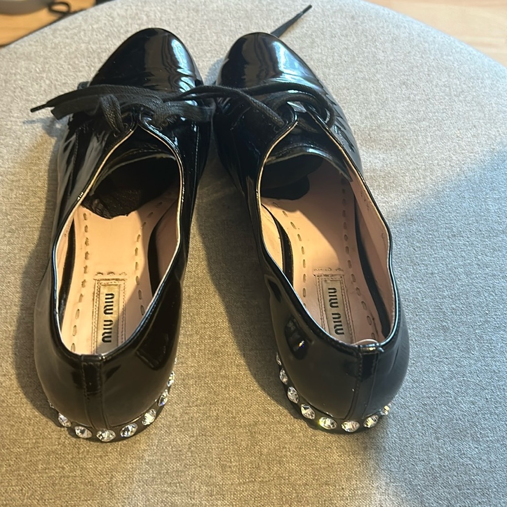 Miu Miu Black Leather Crystal Derby Size 7 1/2 perfect for Christmas parties!🪅🎄